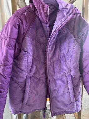 The North Face Purple Reversible/2-sided hoodie waterproof puffer & fuzzy Jacket